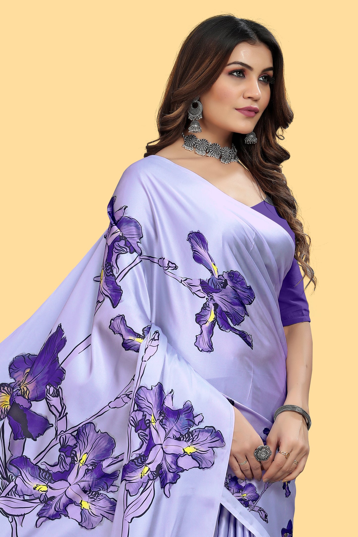 Fancy Blue Color Digital Printed Crape Floral Saree