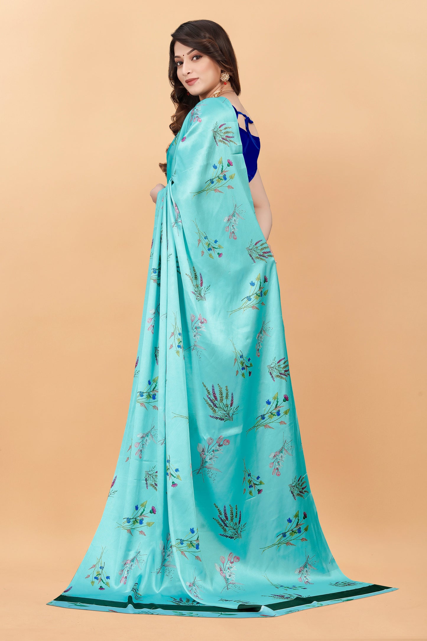 Banarasi Floral Printed Satin Silk Saree