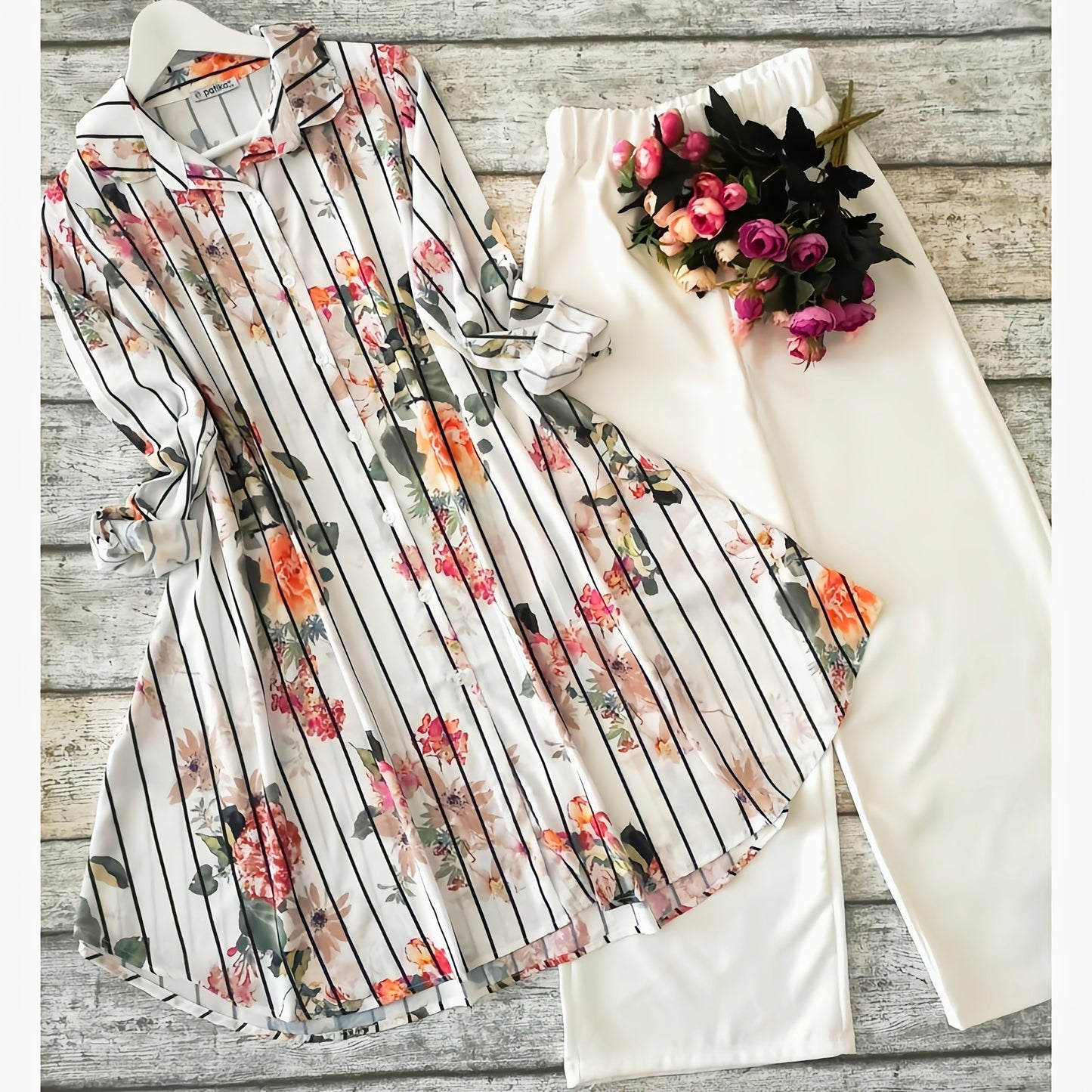 Fancy Round Orange-Flower Color Kurti With Palazzo