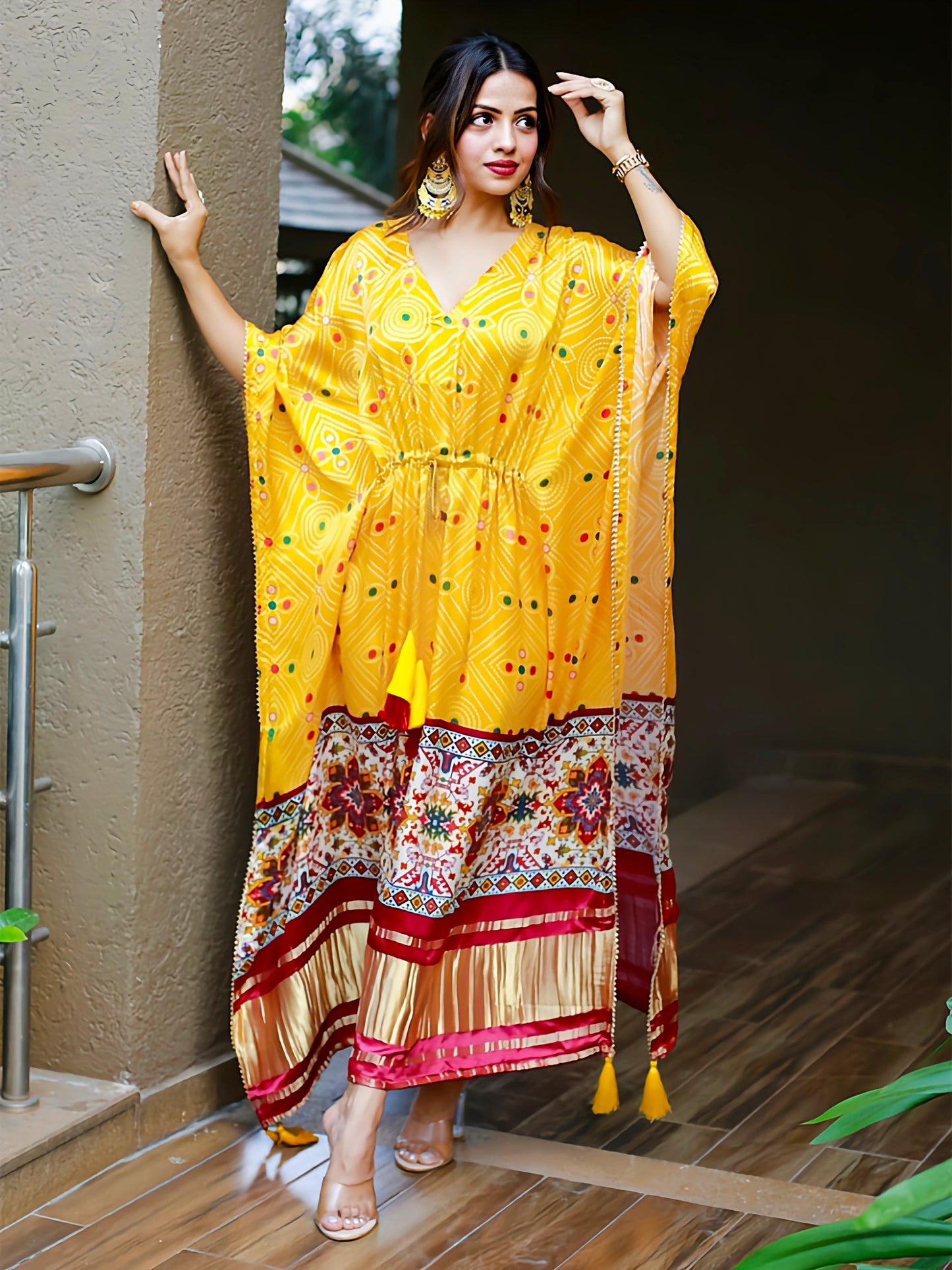 Mustered Color Gaji Silk Kaftan