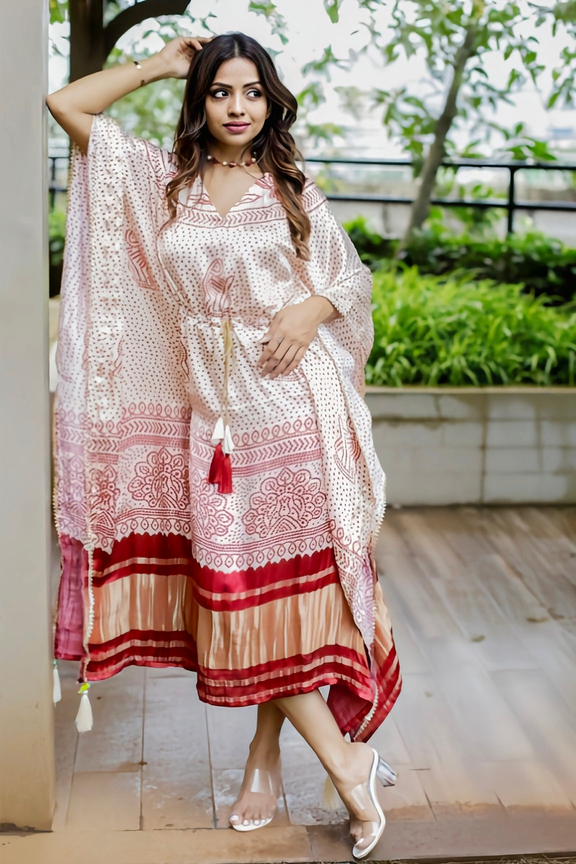 Off-White Color Digital Bandhej Kaftan