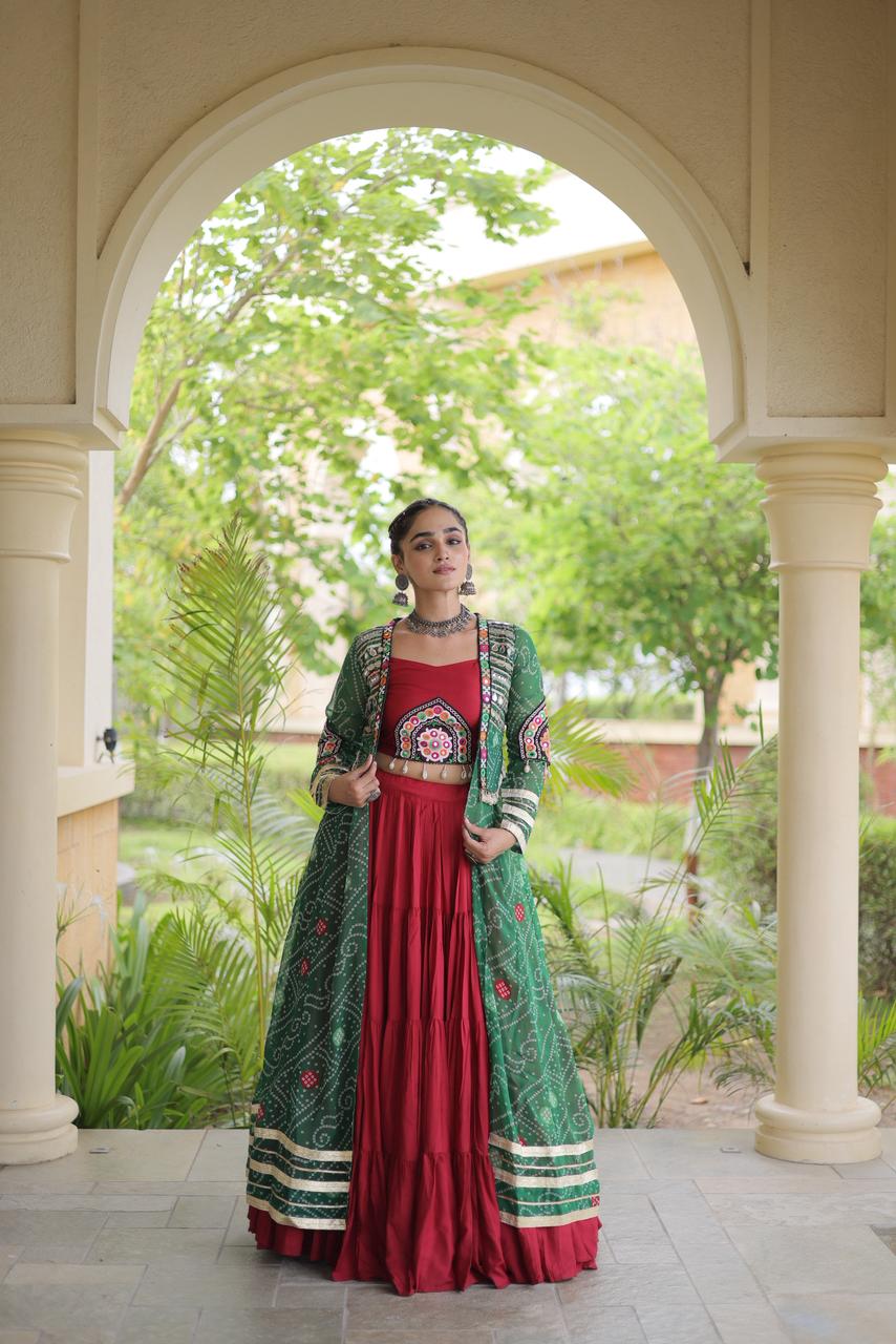 Bandhni Design Shrug With Butta Patch