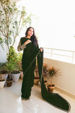 Beautiful Green Velvet Saree