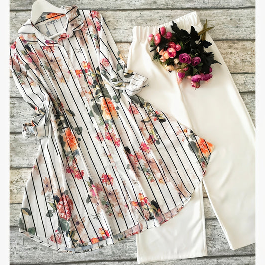 Fancy Round Orange-Flower Color Kurti With Palazzo