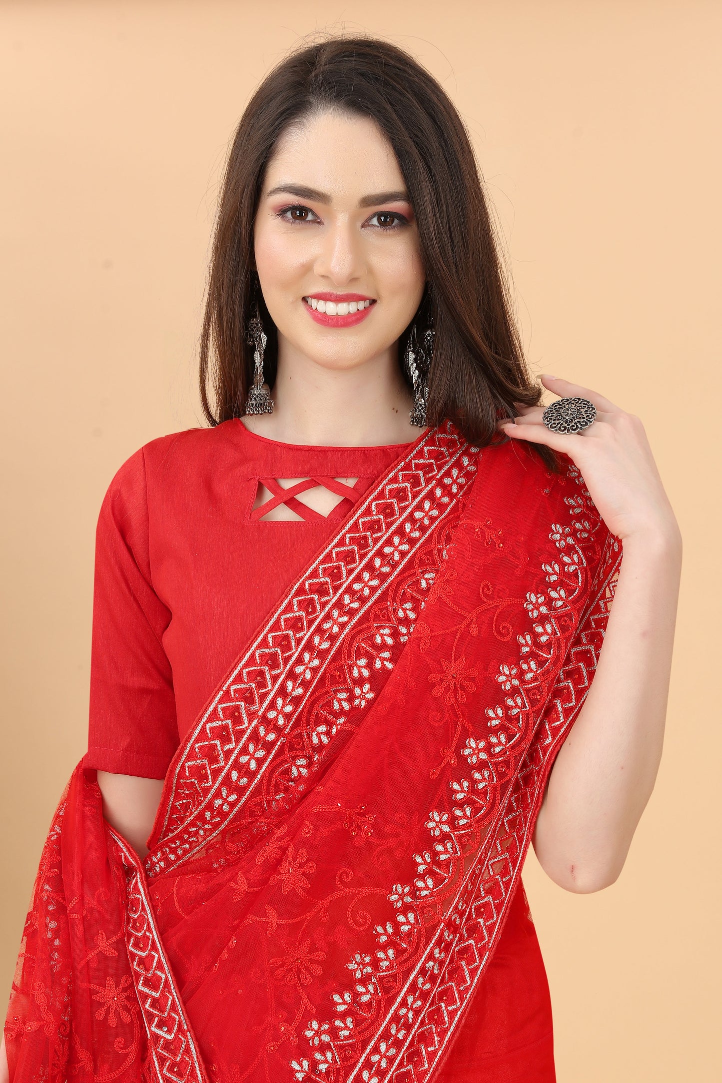 Aari Work Heavy Butterfly Net Saree