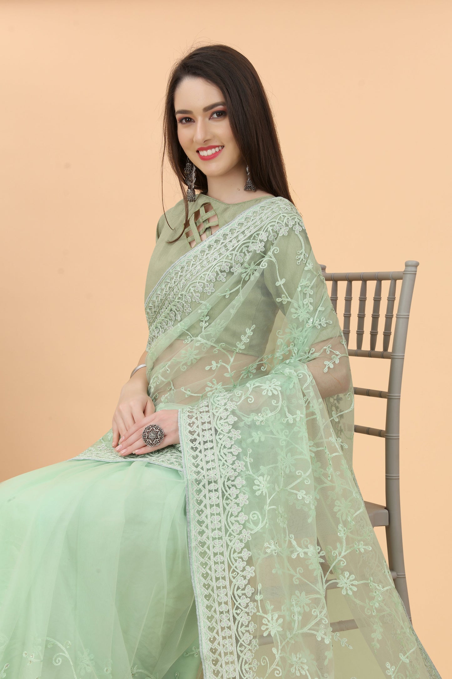 Aari Work Heavy Butterfly Net Saree