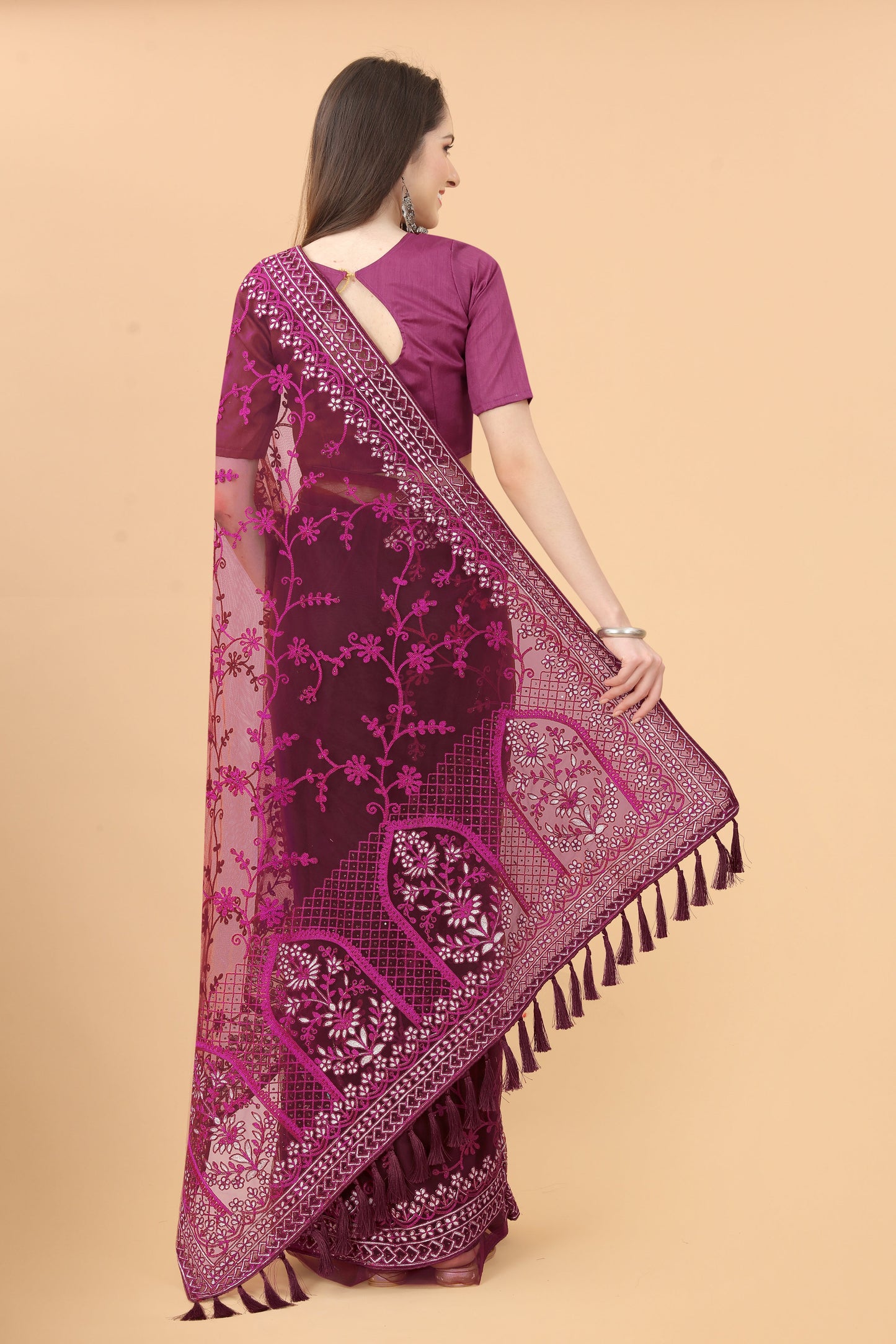 Aari Work Heavy Butterfly Net Saree