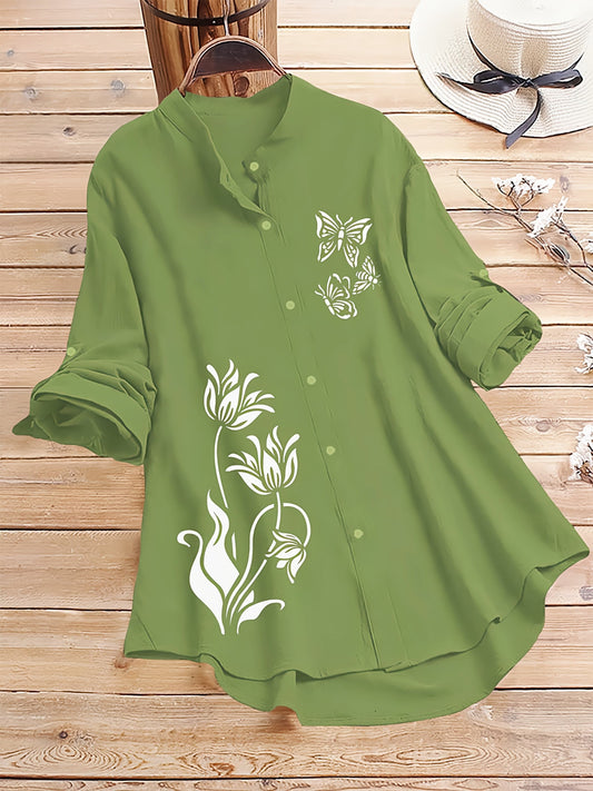 Light Green Tunic Shirt with Butterfly & Floral Print