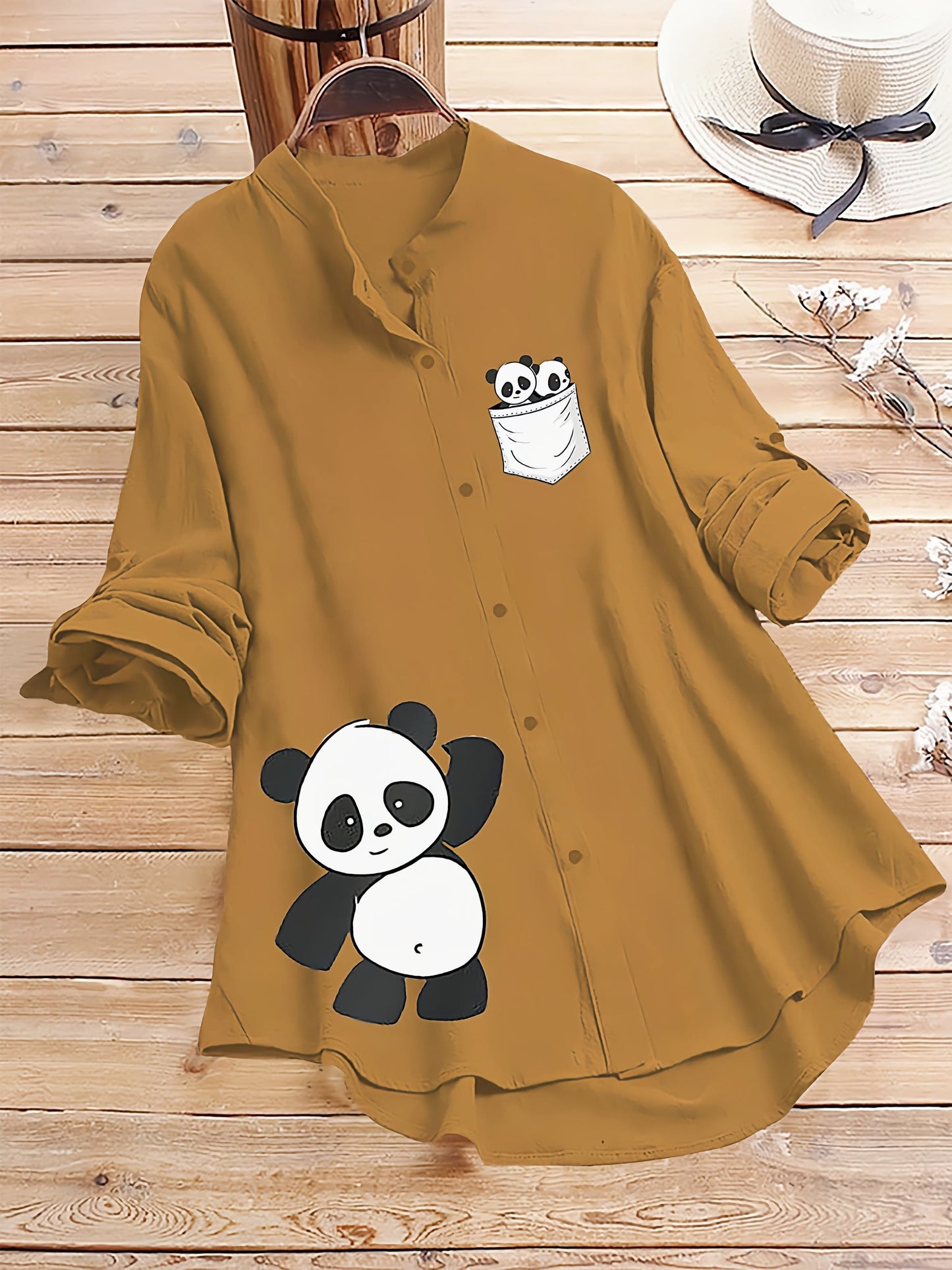 Mustard Yellow Panda Pocket Printed Casual Shirt