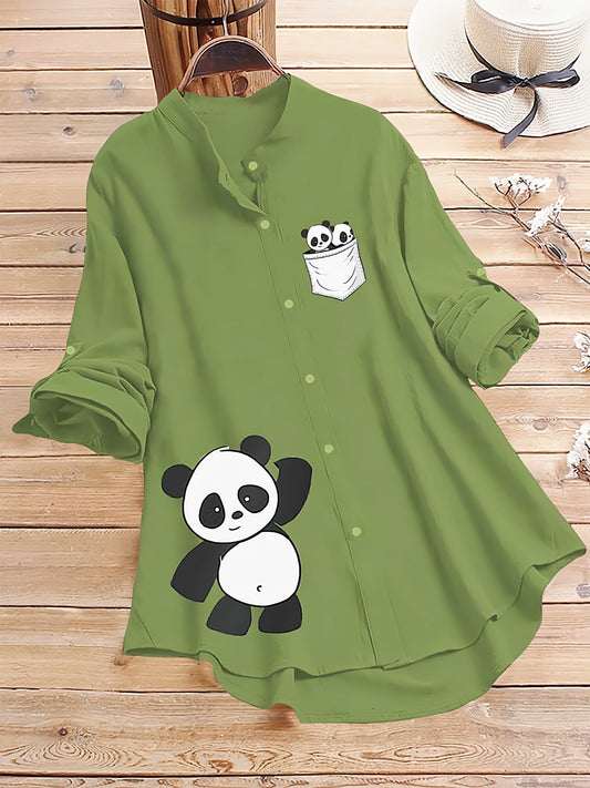 Light Green Panda Pocket Printed Casual Shirt