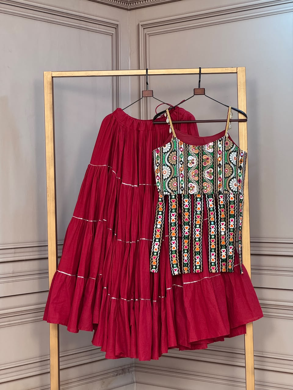 Designer Multi-Color Embroidered Blouse With Tiered Skirt