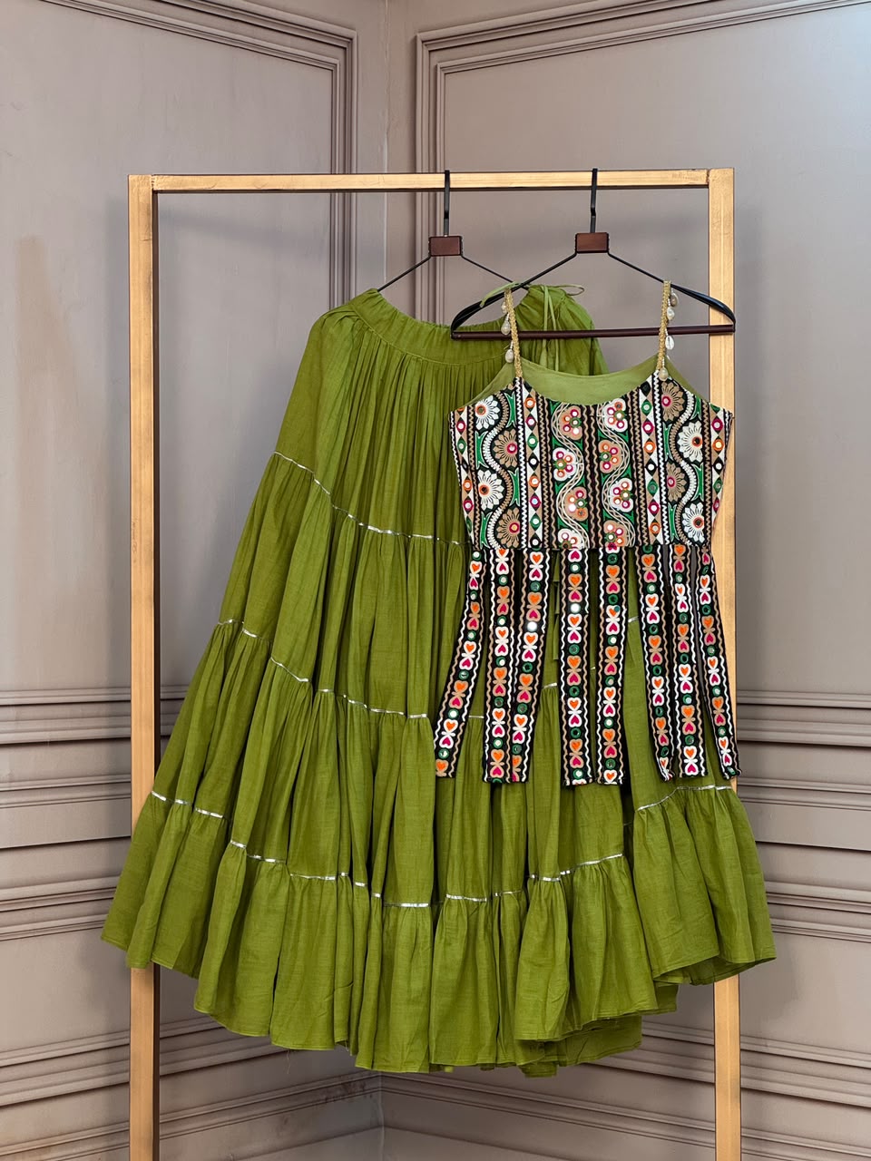 Designer Multi-Color Embroidered Blouse With Tiered Skirt