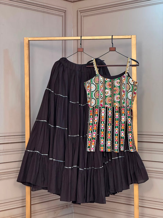 Designer Multi-Color Embroidered Blouse With Tiered Skirt