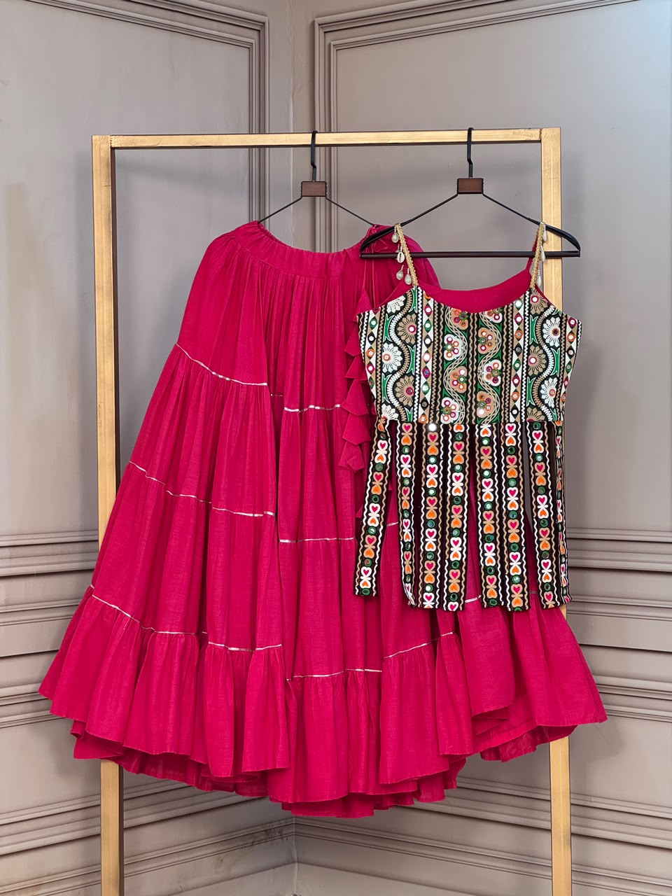 Designer Multi-Color Embroidered Blouse With Tiered Skirt