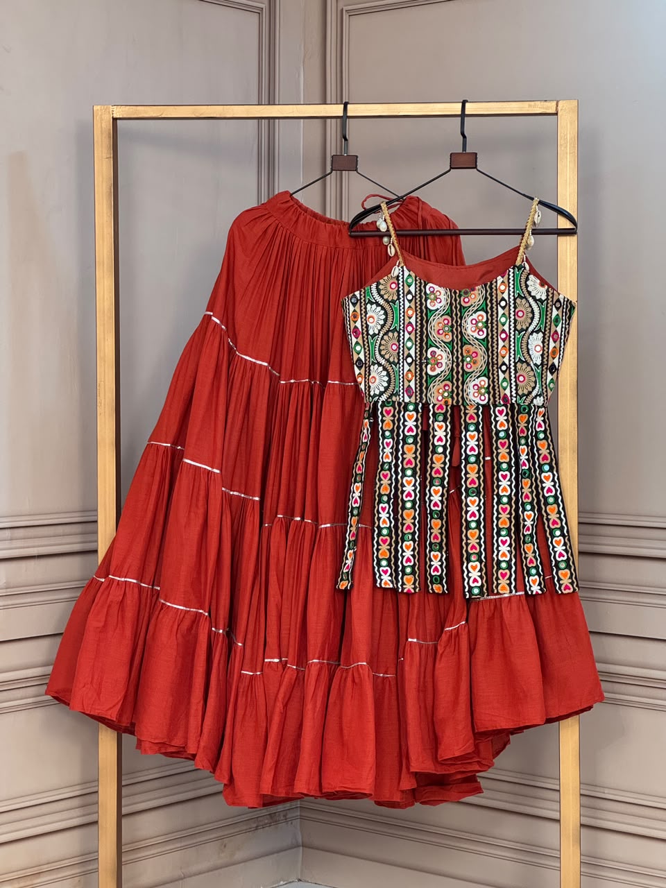 Designer Multi-Color Embroidered Blouse With Tiered Skirt