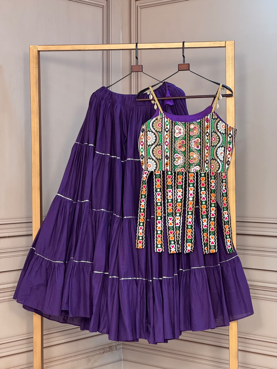 Designer Multi-Color Embroidered Blouse With Tiered Skirt