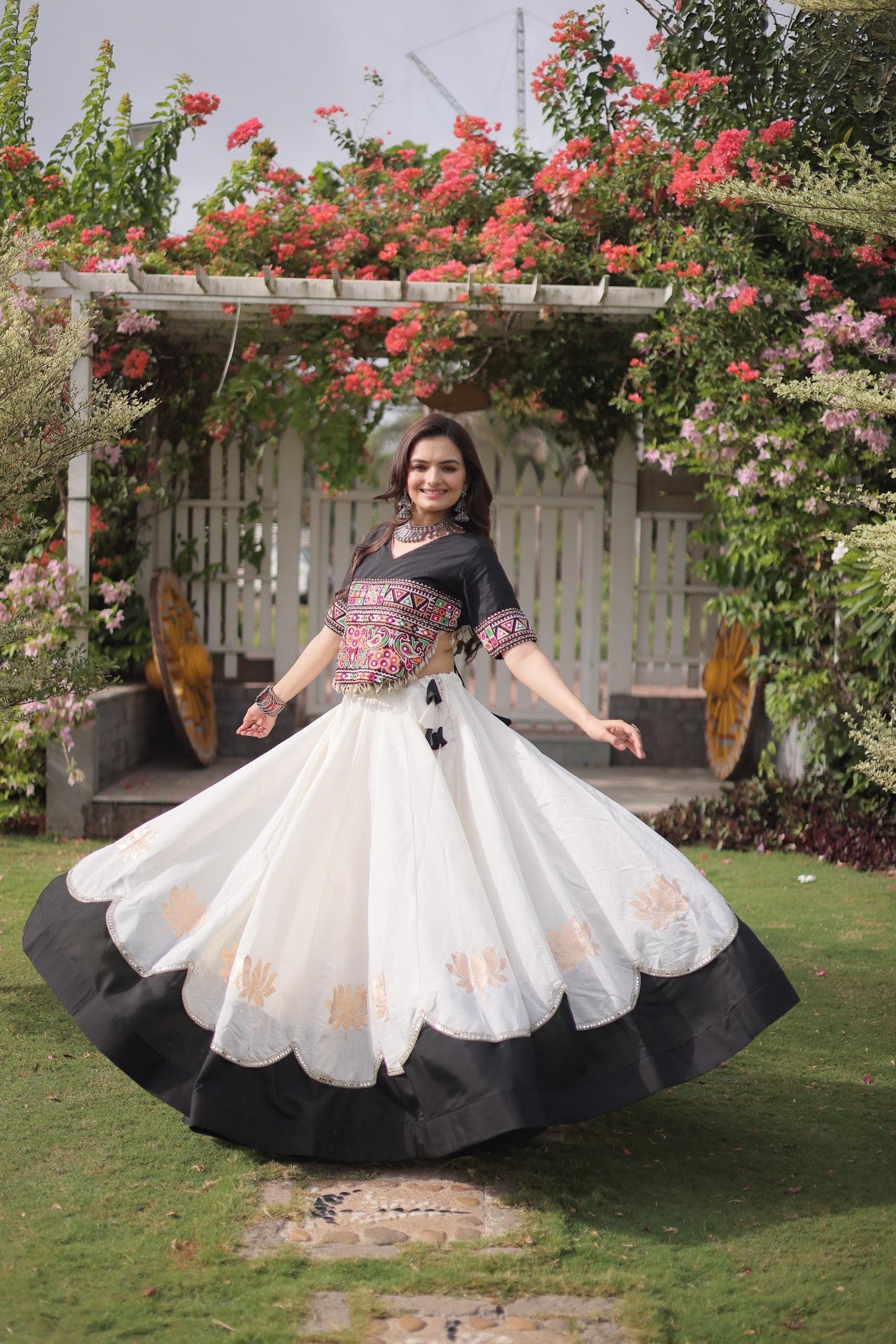 Lotus Flower Gota & Mirror Work Lehenga Choli