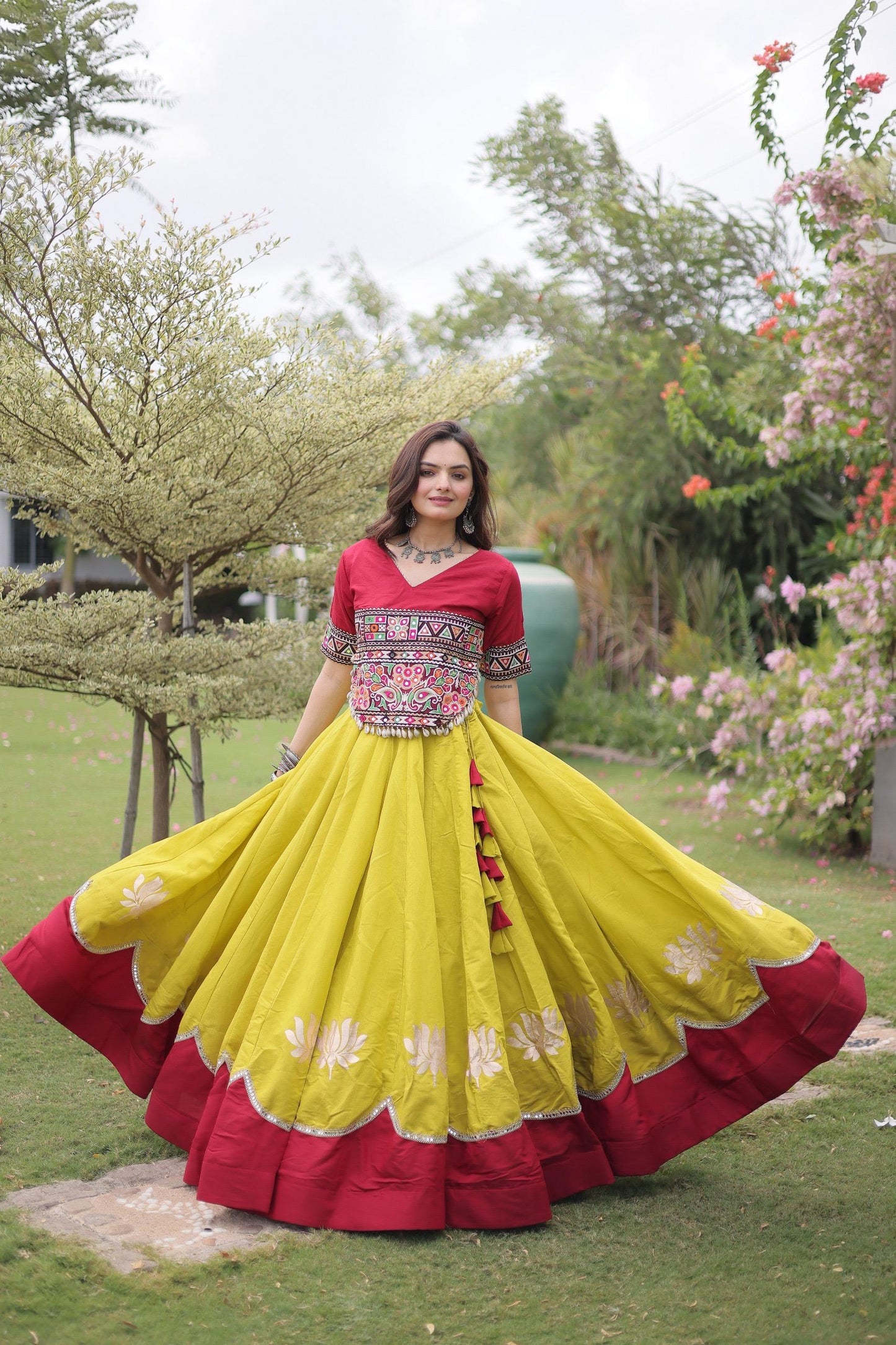 Lotus Flower Gota & Mirror Work Lehenga Choli