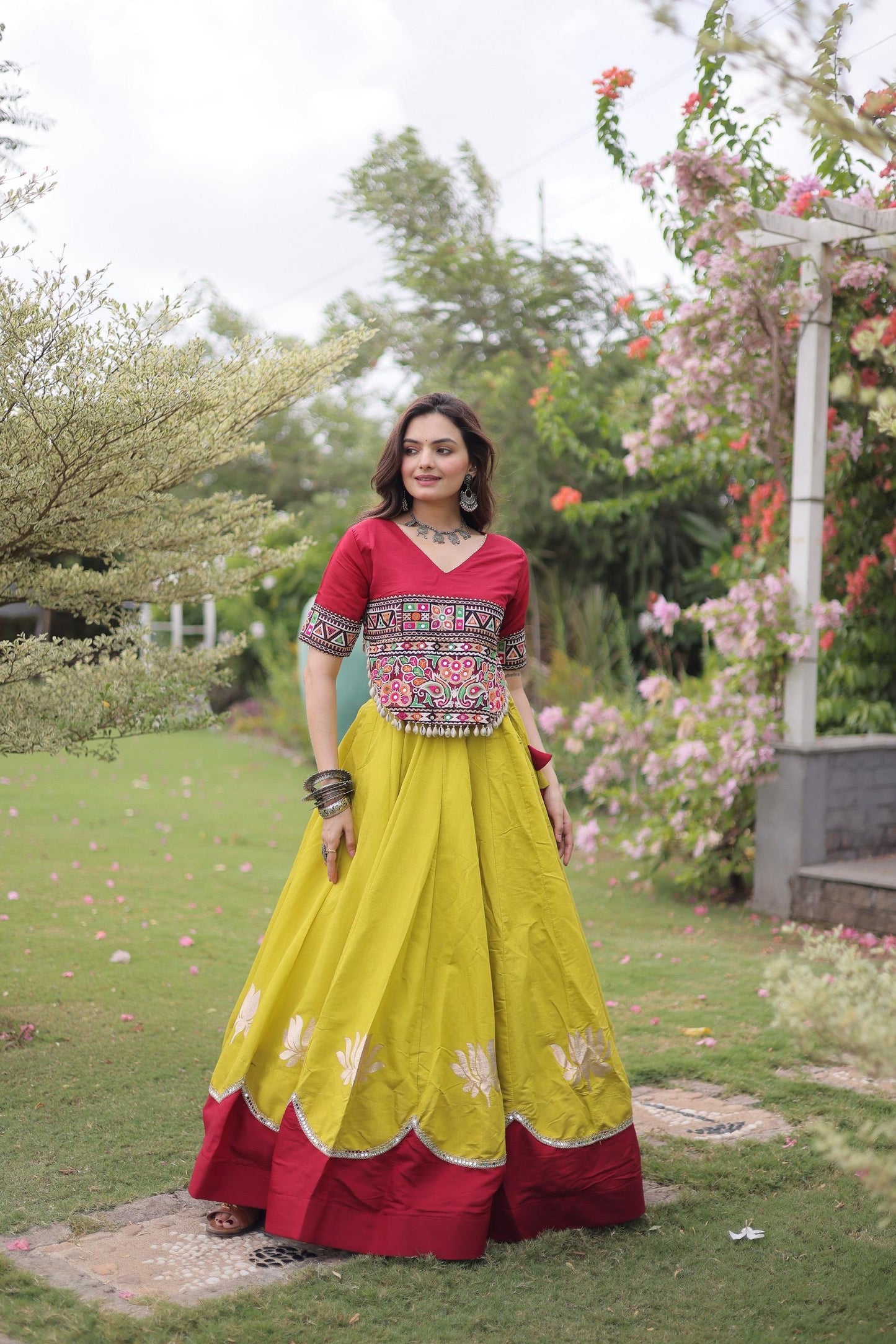 Lotus Flower Gota & Mirror Work Lehenga Choli