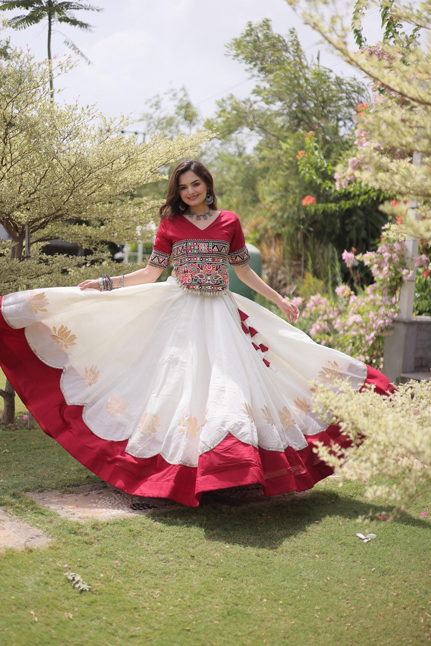 Lotus Flower Gota & Mirror Work Lehenga Choli