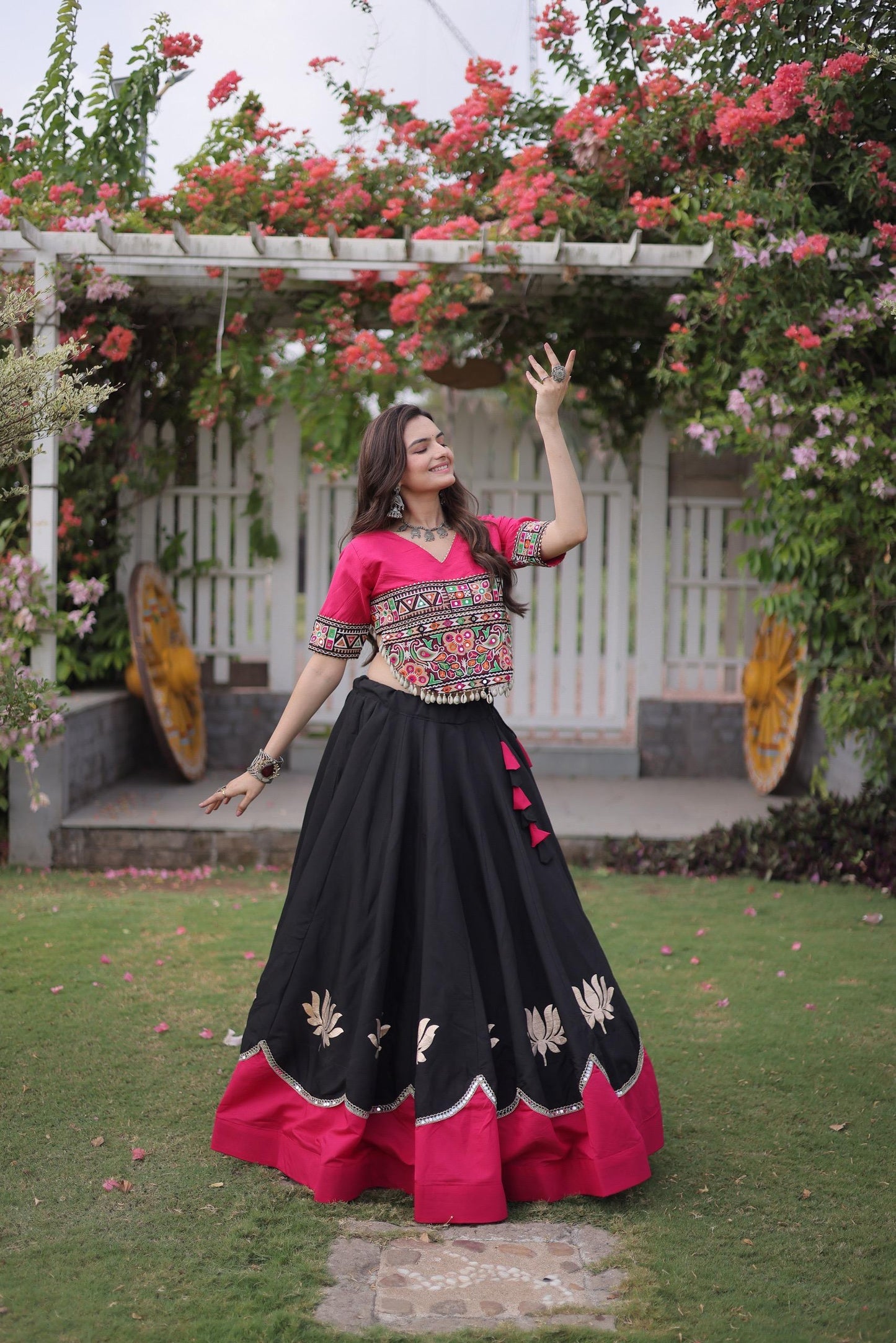 Lotus Flower Gota & Mirror Work Lehenga Choli