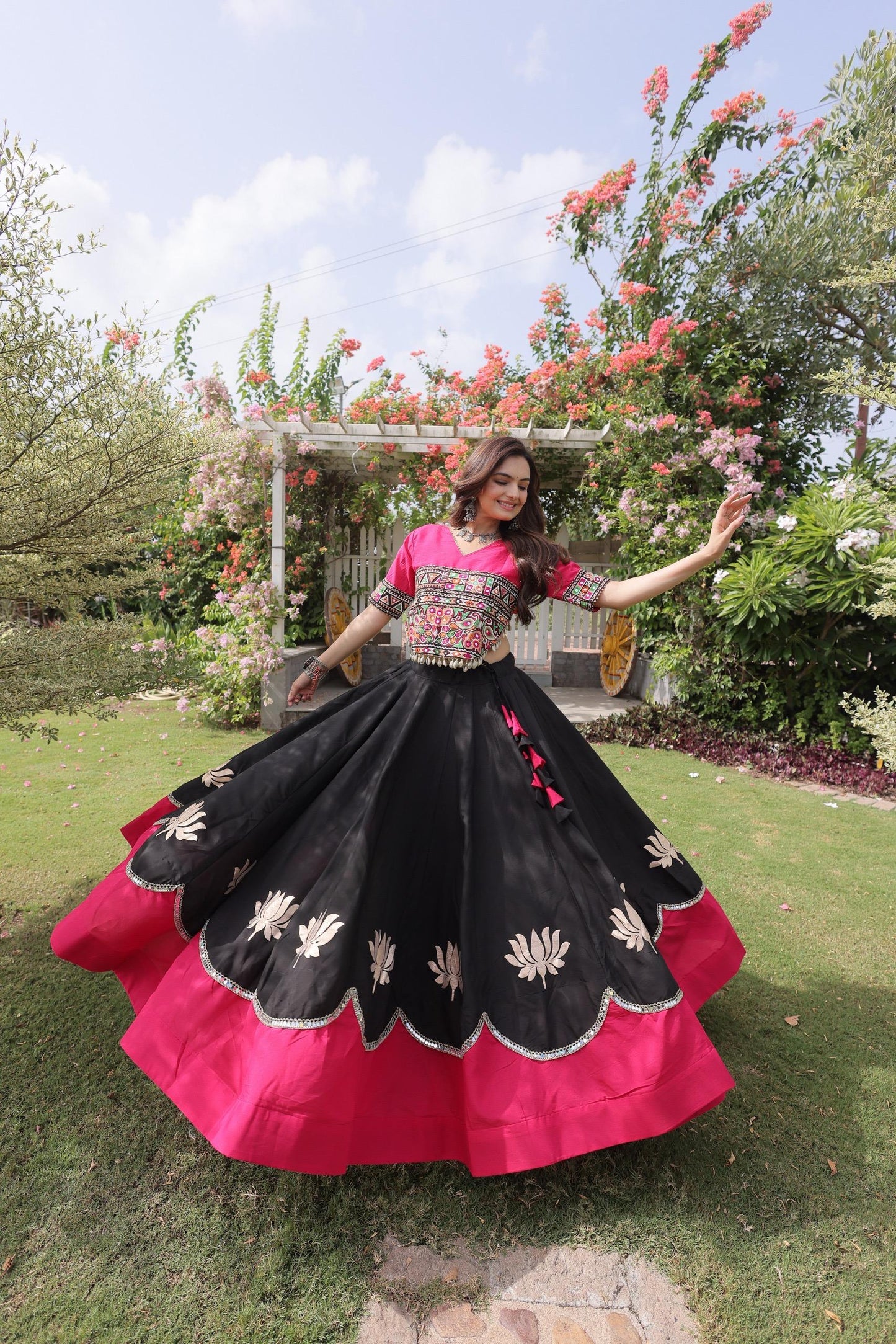 Lotus Flower Gota & Mirror Work Lehenga Choli