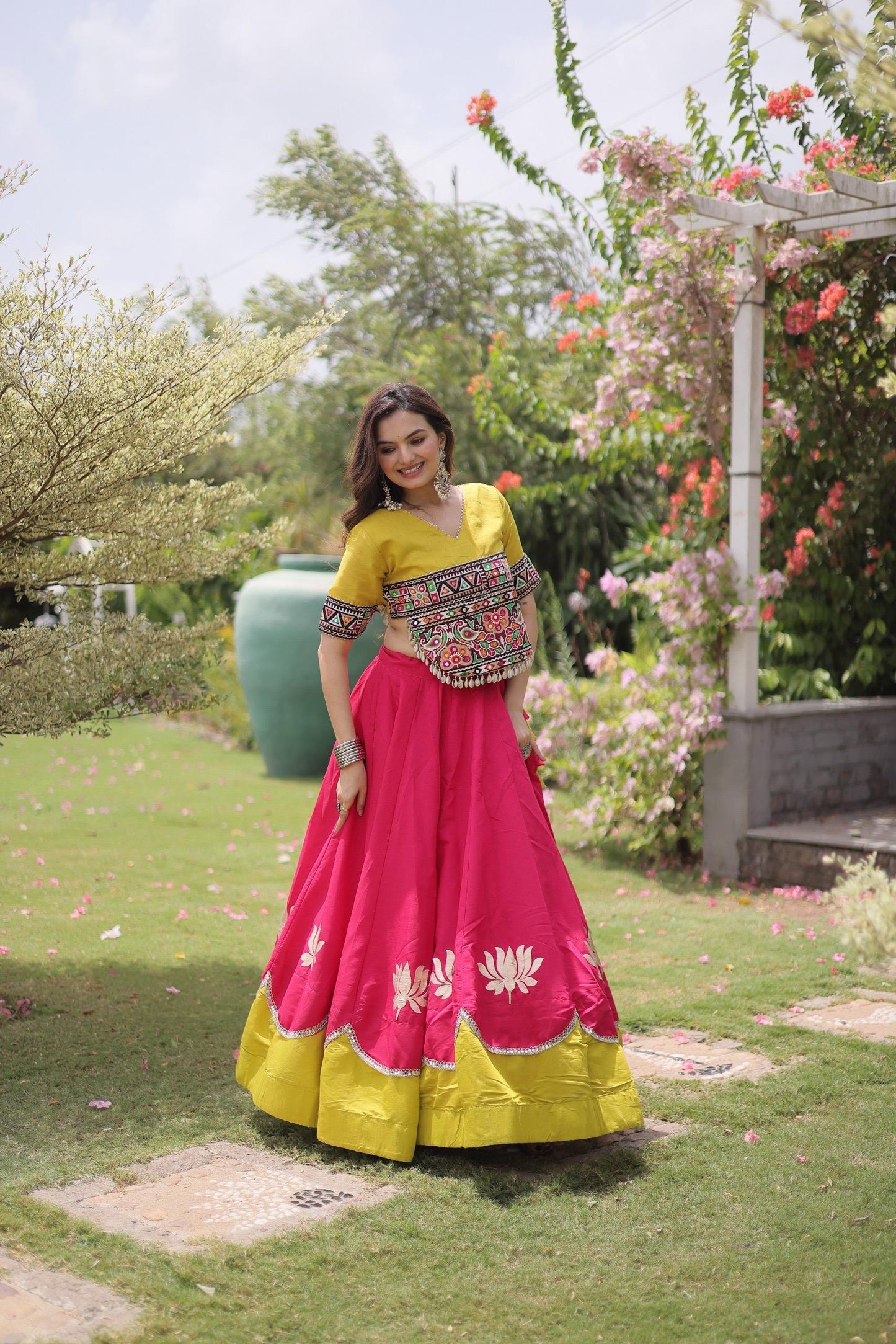 Lotus Flower Gota & Mirror Work Lehenga Choli