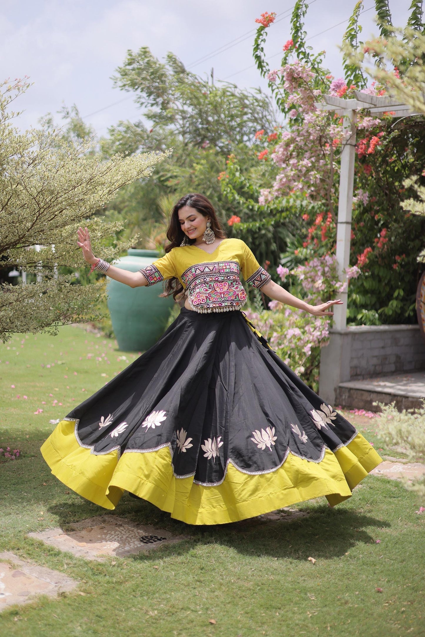 Lotus Flower Gota & Mirror Work Lehenga Choli