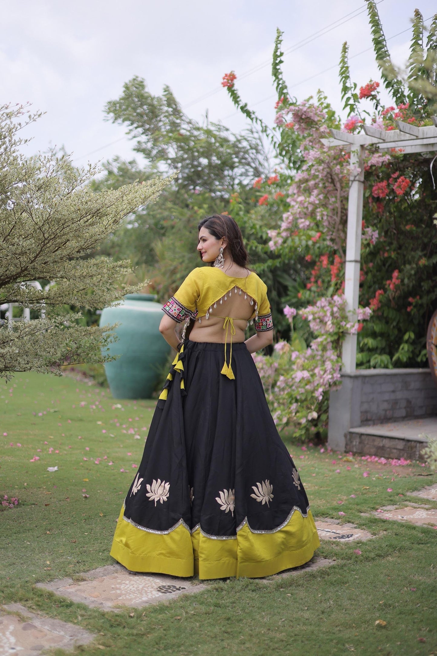 Lotus Flower Gota & Mirror Work Lehenga Choli