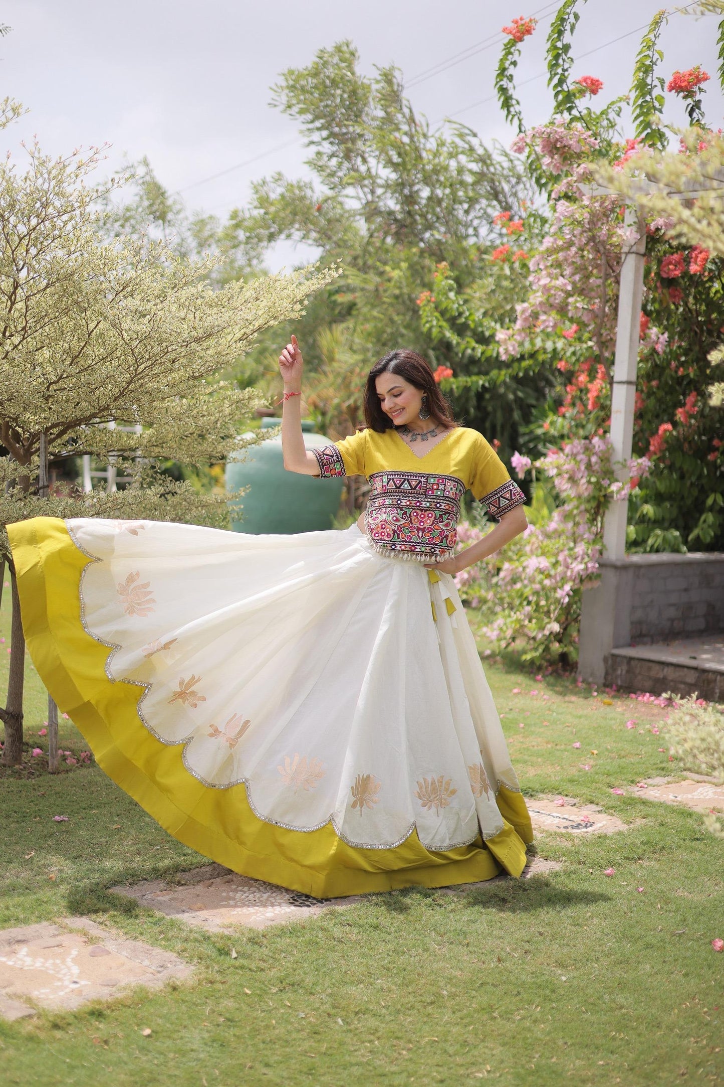 Lotus Flower Gota & Mirror Work Lehenga Choli