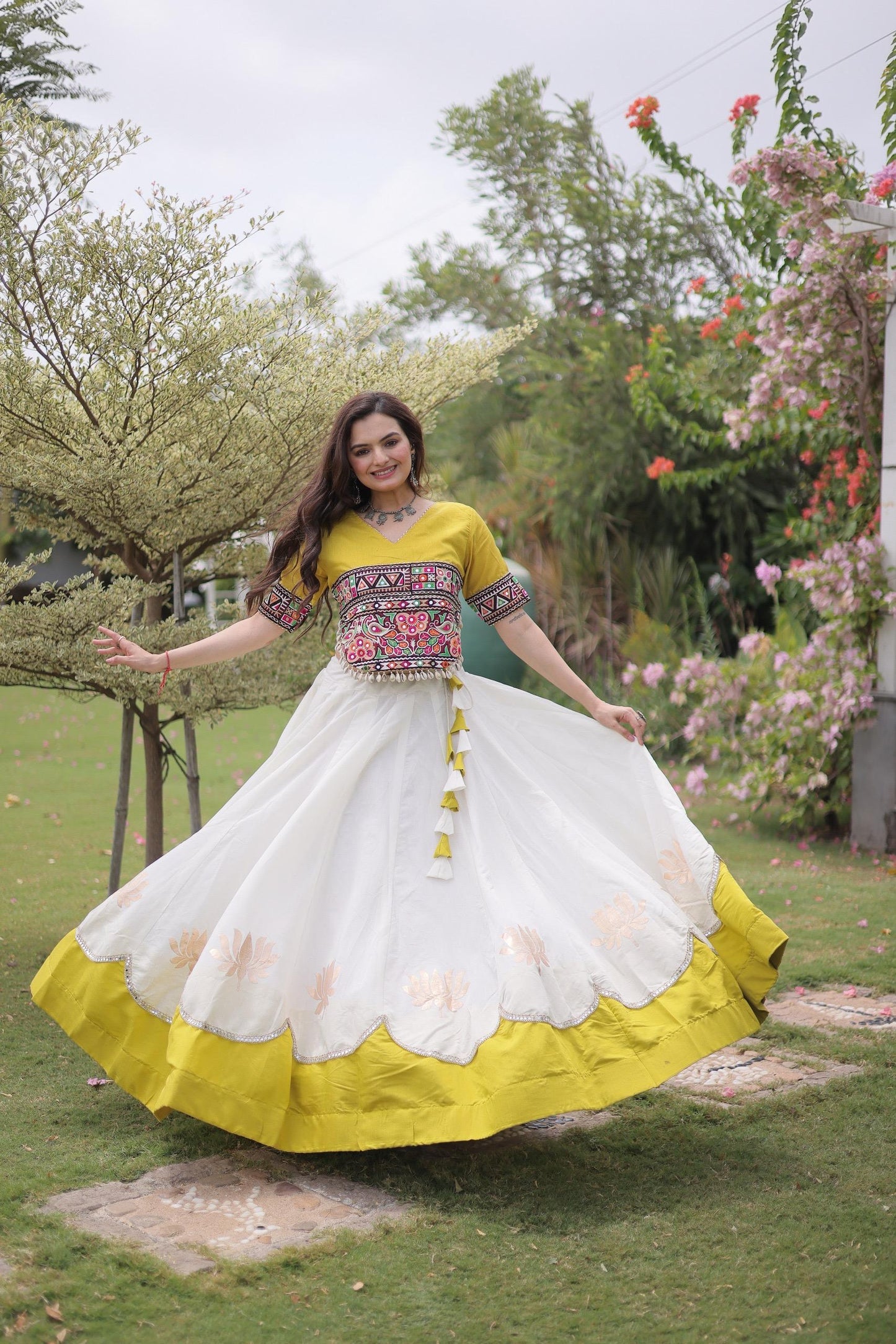 Lotus Flower Gota & Mirror Work Lehenga Choli