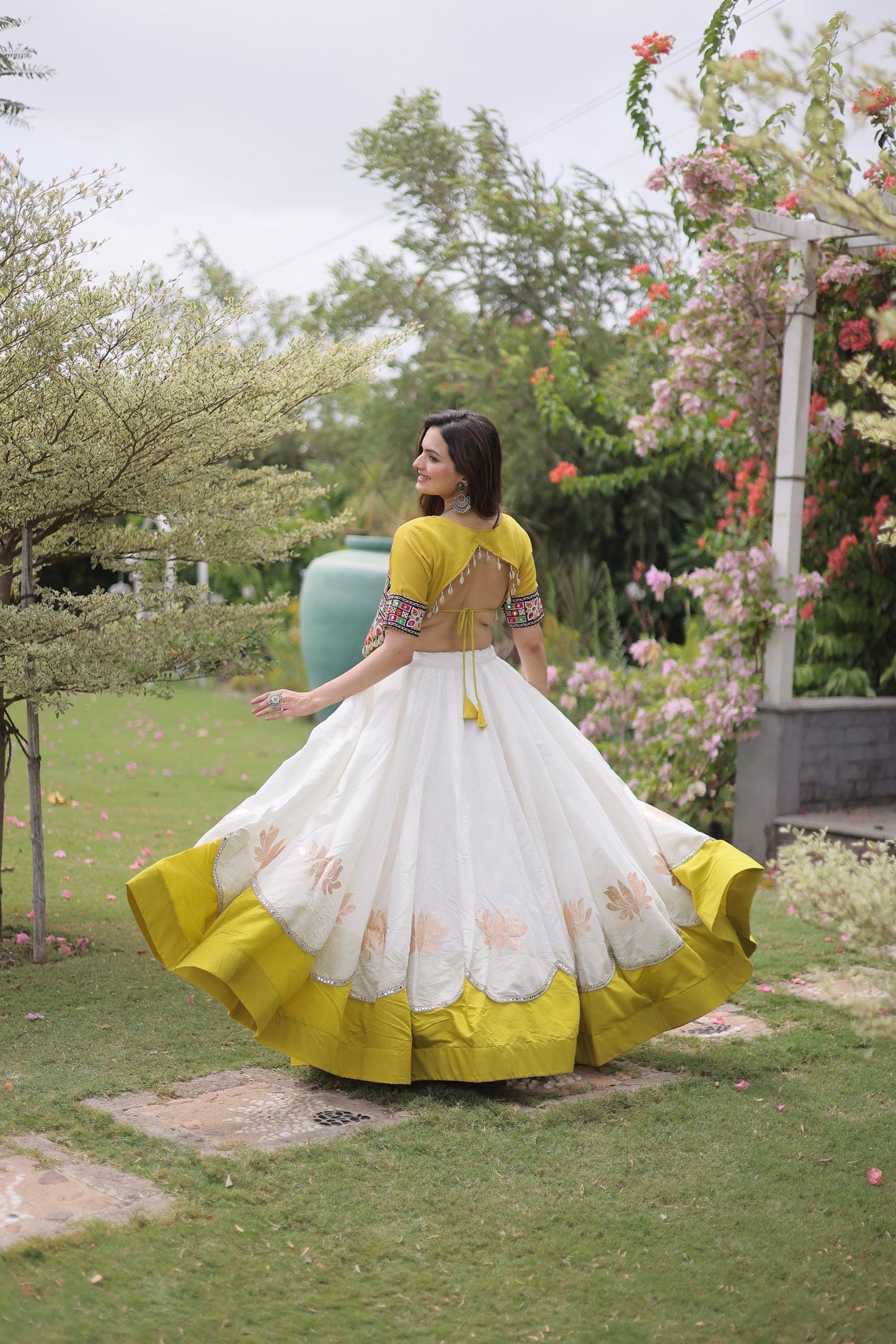 Lotus Flower Gota & Mirror Work Lehenga Choli