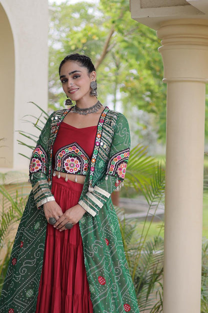 Bandhni Design Shrug With Butta Patch