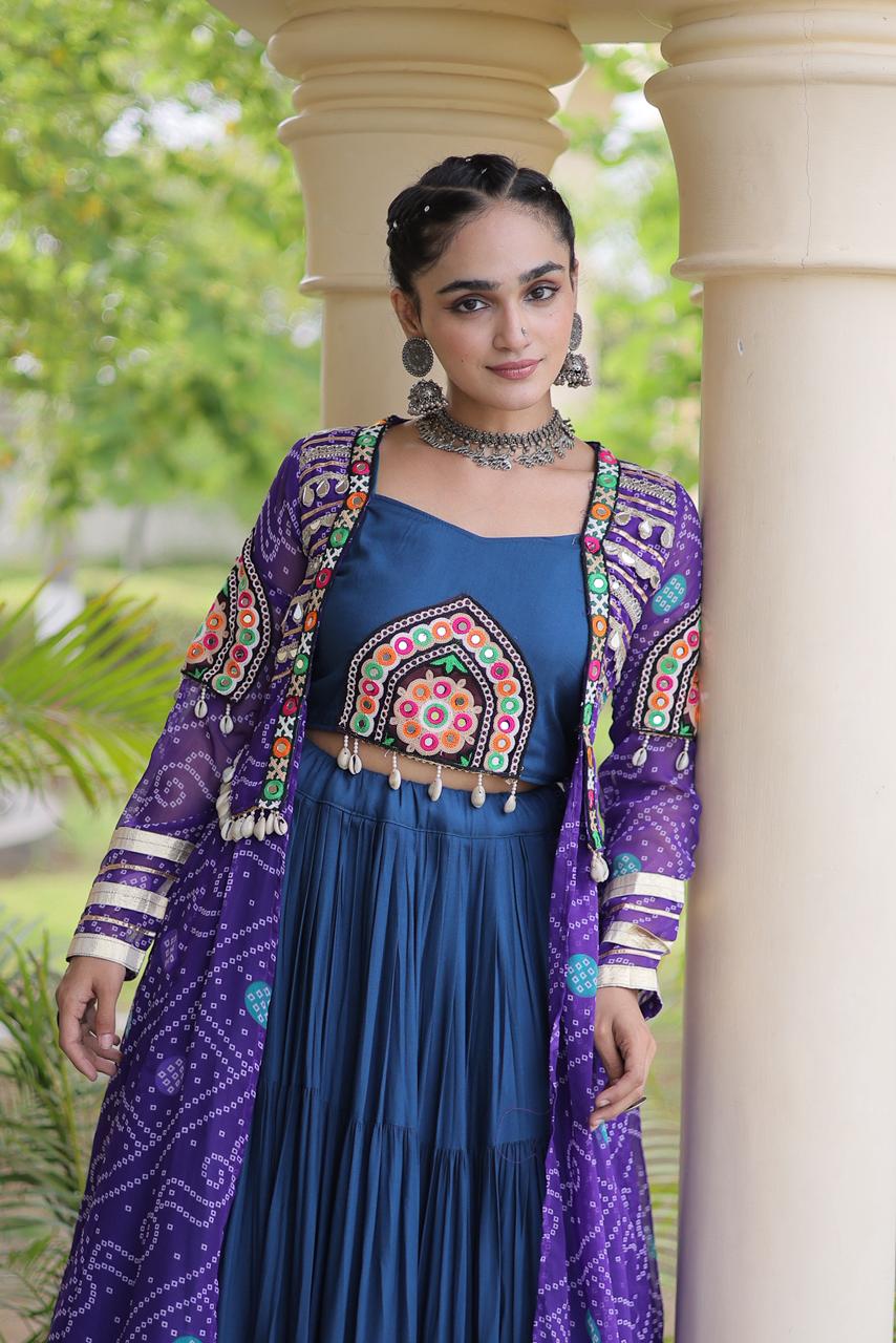 Bandhni Design Shrug With Butta Patch