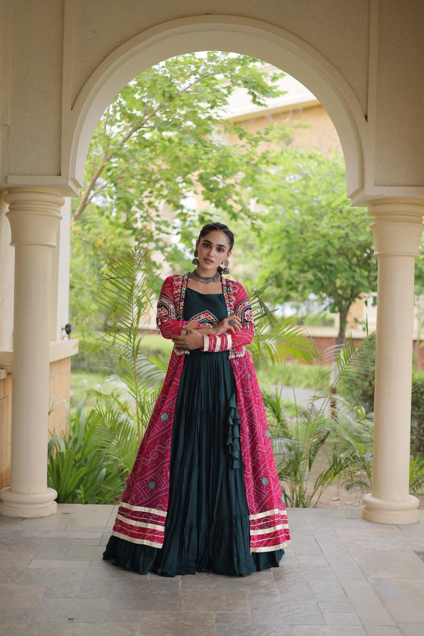Bandhni Design Shrug With Butta Patch