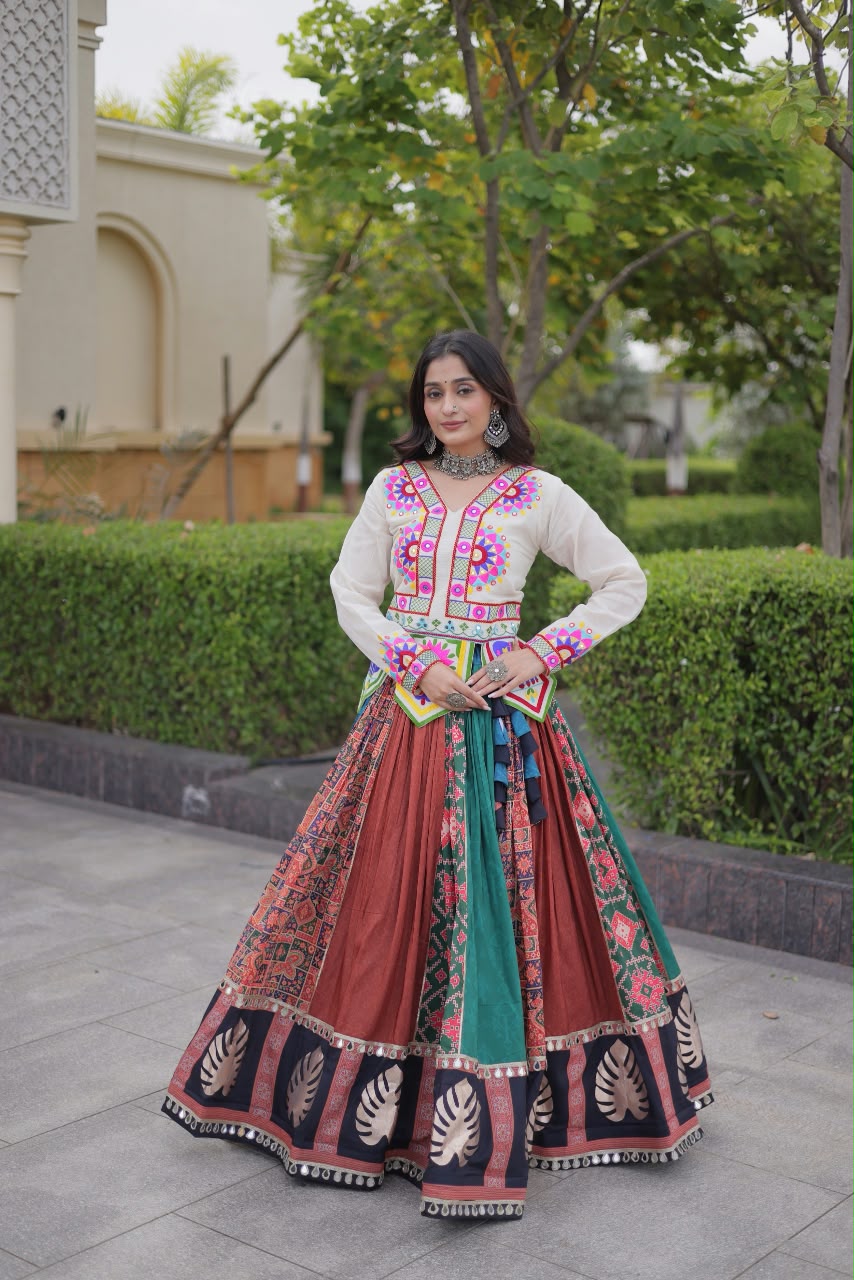 Gamthi Style Gota Designs Real Mirror Lace Work Lahengha Choli