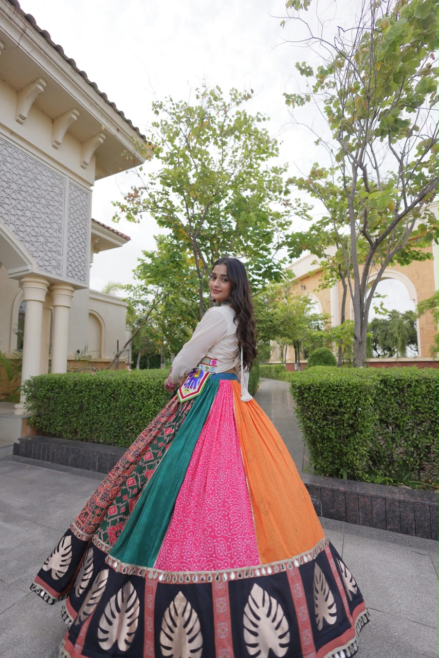 Gamthi Style Gota Designs Real Mirror Lace Work Lahengha Choli