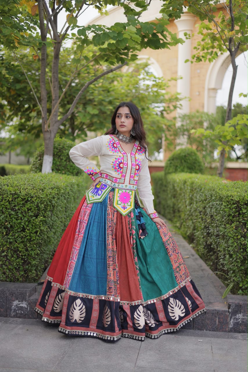 Gamthi Style Gota Designs Real Mirror Lace Work Lahengha Choli