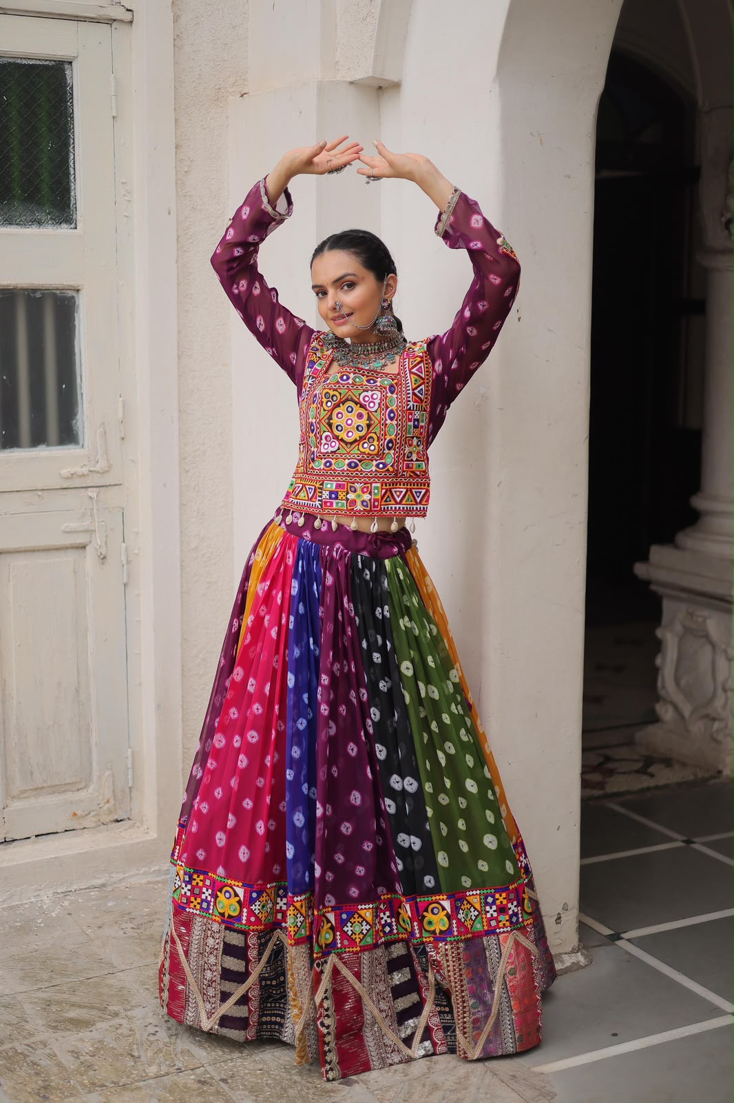 Georgette Print And Gamthi Embellished Work
