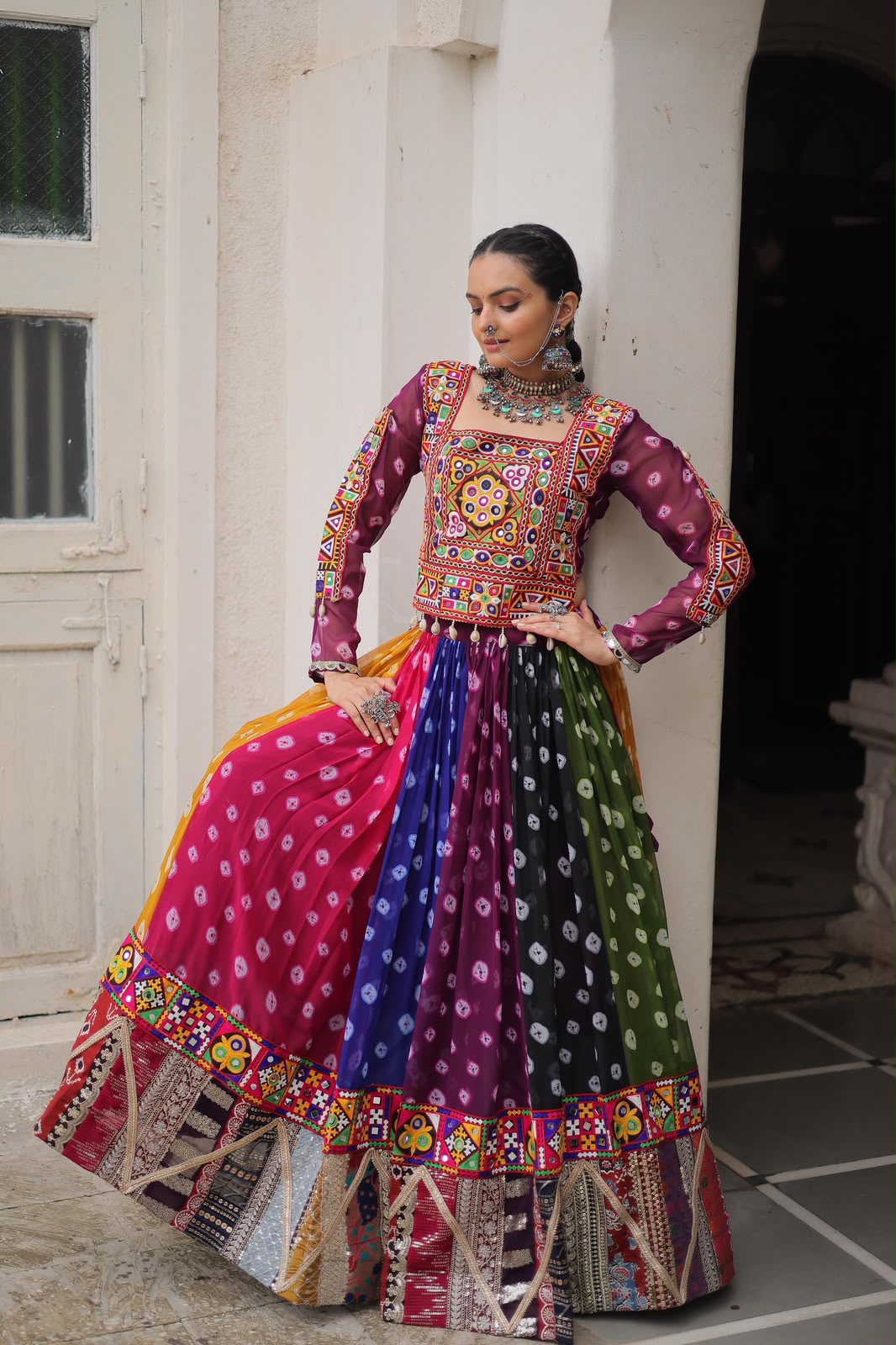 Georgette Print And Gamthi Embellished Work