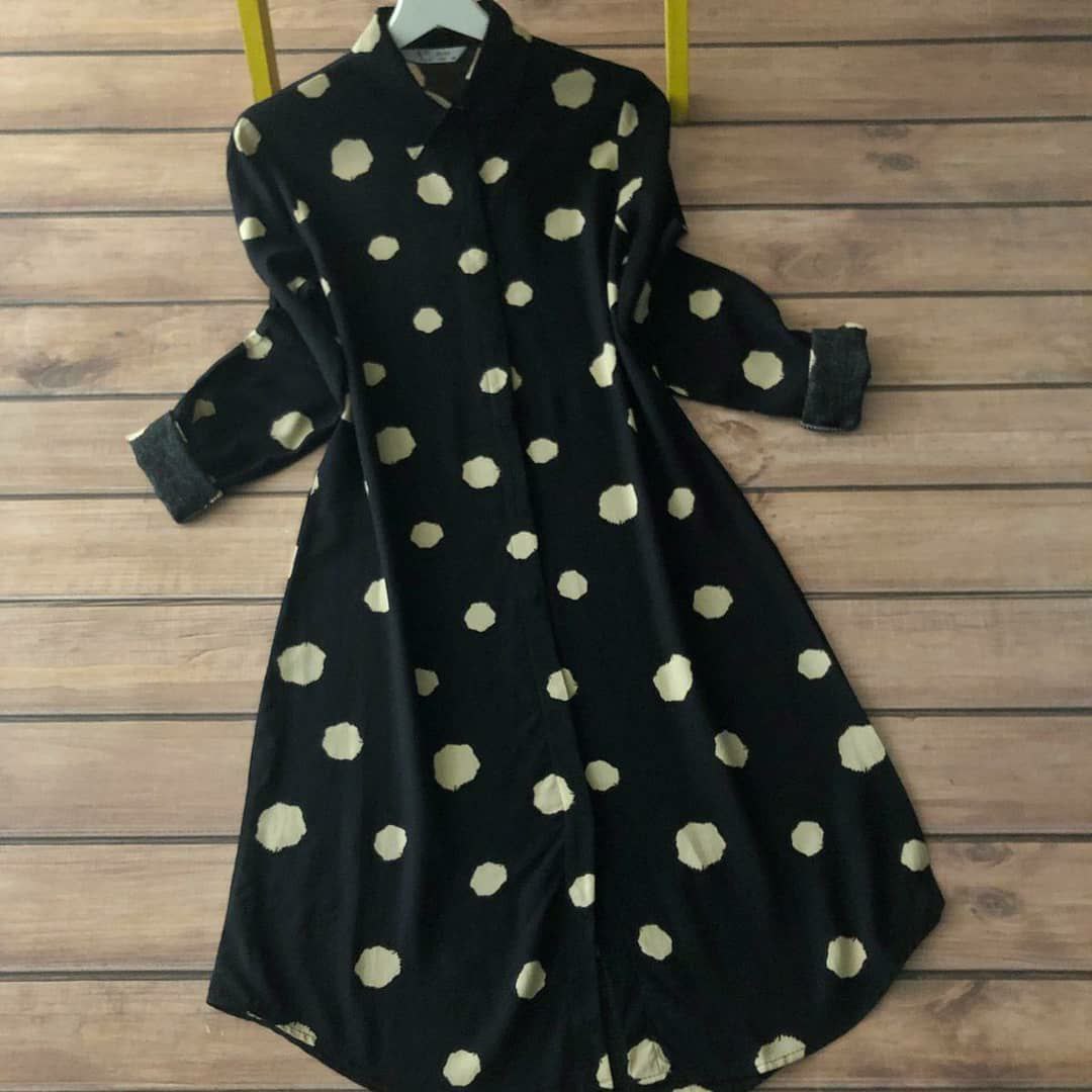 Black Cream Round Digital Print  Round Kurti