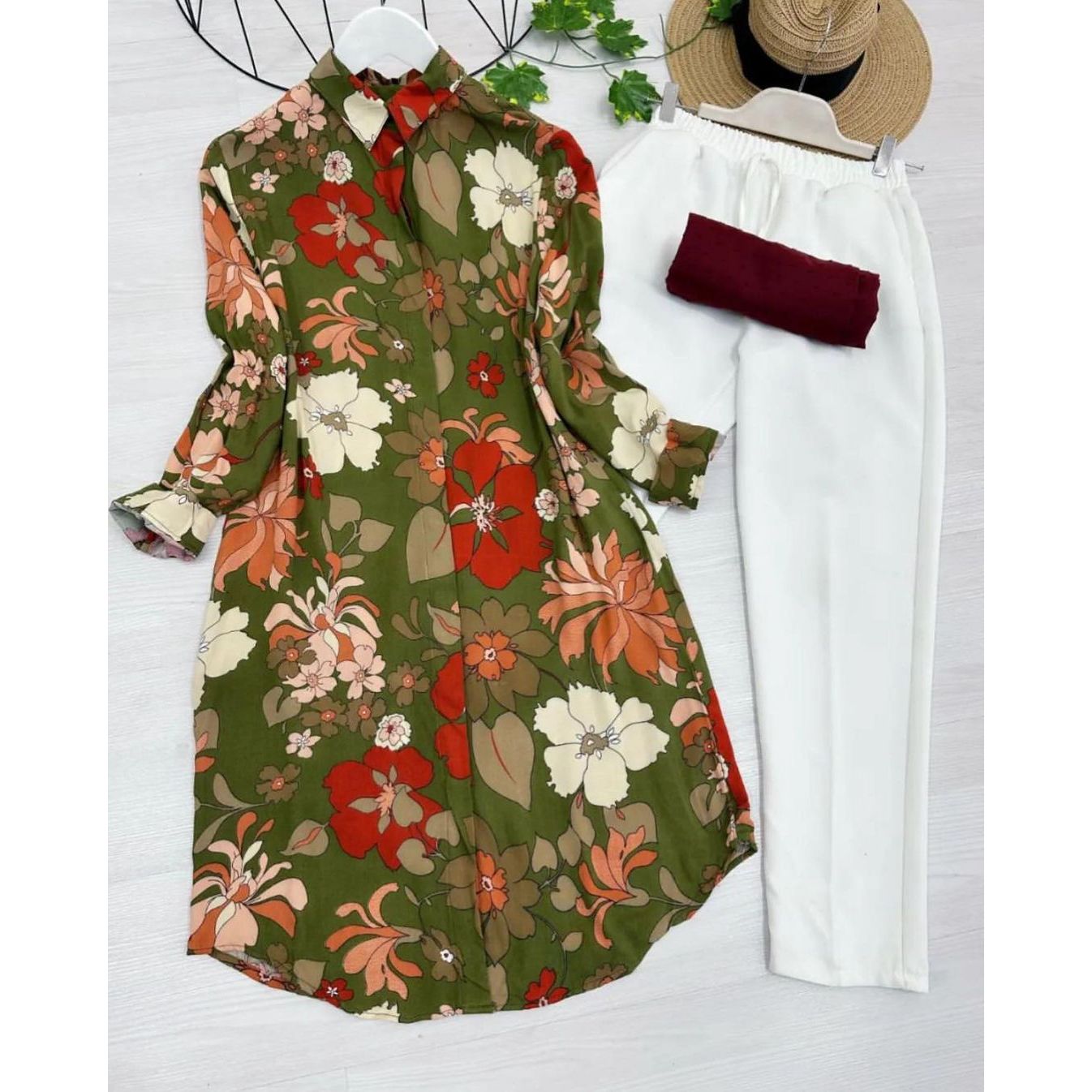 Green  Floral Printed Kurti With Palazzo